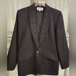 Chic Black Blazer with Gold Bead Detailing